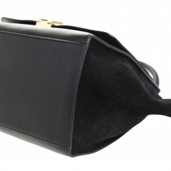 Pre Owned Celine Black Croc Embossed Leather and Suede Medium Trapeze Bag