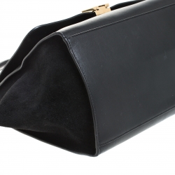 Pre Owned Celine Black Croc Embossed Leather and Suede Medium Trapeze Bag