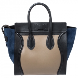 Pre Owned Celine Tri Color Leather and Suede Mini Luggage Tote