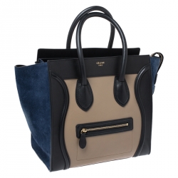 Pre Owned Celine Tri Color Leather and Suede Mini Luggage Tote