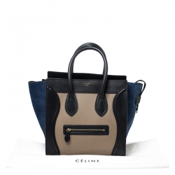 Pre Owned Celine Tri Color Leather and Suede Mini Luggage Tote