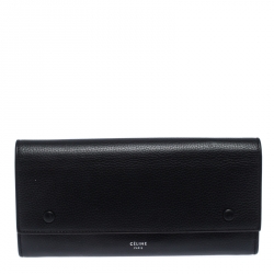Pre Owned Celine Black Leather Large Multifunction Flap Wallet