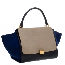 Pre Owned Celine Tricolor Leather and Suede Medium Trapeze Bag