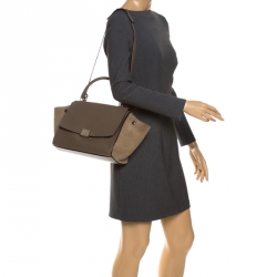 Pre Owned Celine Beige Leather and Suede Small Trapeze Bag