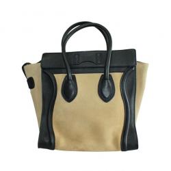 Pre Owned Celine Nude/Black Suede Leather Micro Luggage Bag