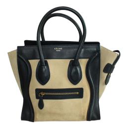 Pre Owned Celine Nude/Black Suede Leather Micro Luggage Bag