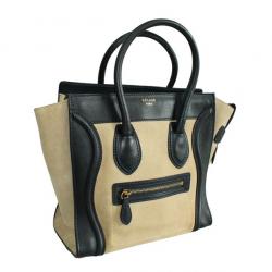 Pre Owned Celine Nude/Black Suede Leather Micro Luggage Bag