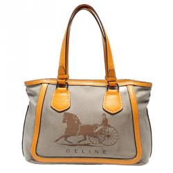 Pre Owned Celine Gray/Yellow Canvas Carriage Tote Bag