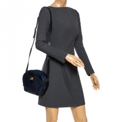 Pre Owned Celine Navy Blue Leather Front Pocket Crossbody Bag