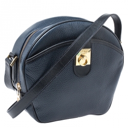 Pre Owned Celine Navy Blue Leather Front Pocket Crossbody Bag