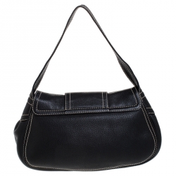 Pre Owned Celine Black Leather Buckle Shoulder Bag