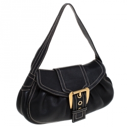 Pre Owned Celine Black Leather Buckle Shoulder Bag