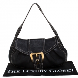 Pre Owned Celine Black Leather Buckle Shoulder Bag
