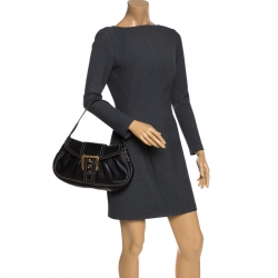 Pre Owned Celine Black Leather Buckle Shoulder Bag