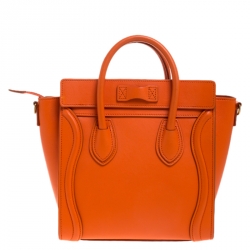 Pre Owned Celine Orange Leather Nano Luggage Tote