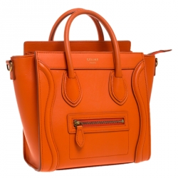 Pre Owned Celine Orange Leather Nano Luggage Tote