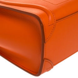 Pre Owned Celine Orange Leather Nano Luggage Tote