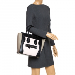 Pre Owned Celine Tri Color Leather Micro Luggage Tote