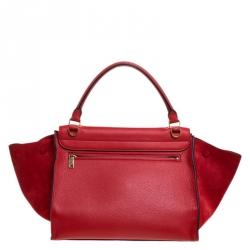 Celine Red Leather and Suede Medium Trapeze Bag