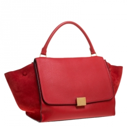 Celine Red Leather and Suede Medium Trapeze Bag