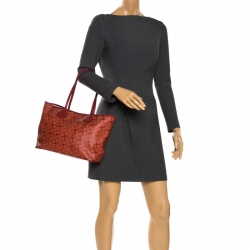 Pre Owned Celine Red Graphics Print Coated Canvas Medium Shopper Tote