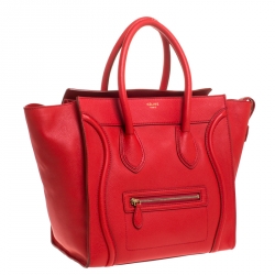 Pre Owned Celine Red Leather Mini Luggage Tote