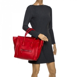 Pre Owned Celine Red Leather Mini Luggage Tote