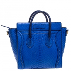 Pre Owned حقيبة يد سيلين نانو لاغيدج جلد ثعبان أزرق