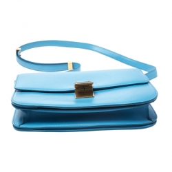 Pre Owned Celine Turquoise Leather Medium Classic Box Shoulder Bag