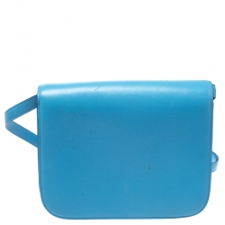 Pre Owned Celine Turquoise Leather Medium Classic Box Shoulder Bag