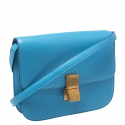 Pre Owned Celine Turquoise Leather Medium Classic Box Shoulder Bag