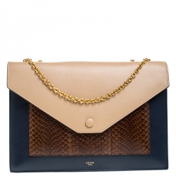 Pre Owned Celine Multicolor Leather and python Pocket Envelope Shoulder Bag