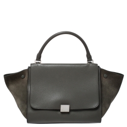 Pre Owned Celine Olive Green Leather and Suede Medium Trapeze Bag