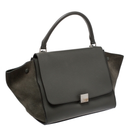 Pre Owned Celine Olive Green Leather and Suede Medium Trapeze Bag