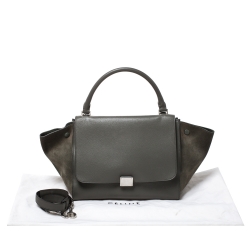 Pre Owned Celine Olive Green Leather and Suede Medium Trapeze Bag
