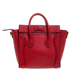 Pre Owned Celine Red Leather Nano Luggage Tote