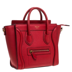 Pre Owned Celine Red Leather Nano Luggage Tote