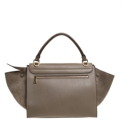 Pre Owned Celine Beige Leather and Suede Python Handle Medium Trapeze Bag