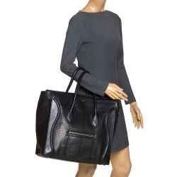 Pre Owned حقيبة سيلين لاغيدج جلد ثعبان و جلد متوسطة سوداء