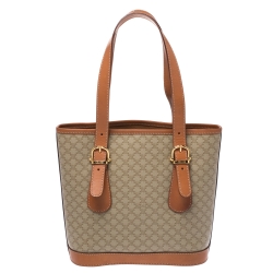 Celine Light Brown Macadam Coated Canvas and Leather Small Vintage Tote