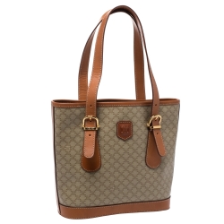 Celine Light Brown Macadam Coated Canvas and Leather Small Vintage Tote