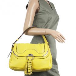 Pre Owned Celine Small Yellow Leather Flap Bag