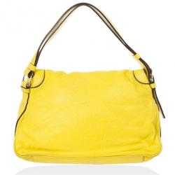 Pre Owned Celine Small Yellow Leather Flap Bag