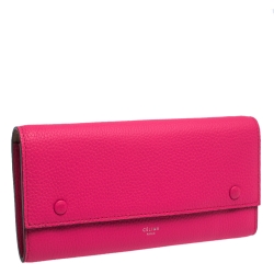 Pre Owned Celine Pink Leather Multifunction Flap Continental Wallet