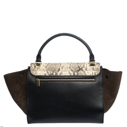 Pre Owned Celine Tricolor  Python/Suede and Leather Medium Trapeze Bag
