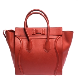 Pre Owned Celine Red Leather Mini Luggage Tote
