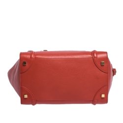 Pre Owned Celine Red Leather Mini Luggage Tote
