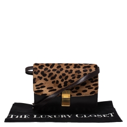Pre Owned Celine Brown Leopard Print Leather and Calfhair Medium Classic Box Shoulder Bag