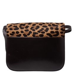 Pre Owned Celine Brown Leopard Print Leather and Calfhair Medium Classic Box Shoulder Bag