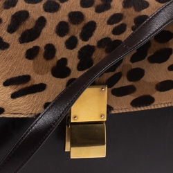Pre Owned Celine Brown Leopard Print Leather and Calfhair Medium Classic Box Shoulder Bag